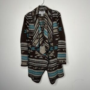 Back In The Saddle Sweater Womens Medium Brown Open Front Southwestern Cardigan‎